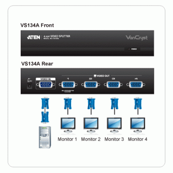 Aten 4-Port VS134A VGA-Vervielfacher (Splitter) 450 MHz mit Signal-Booster