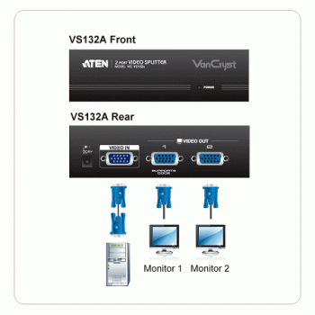 Aten 2-Port VS132A VGA-Verdoppler (Splitter) 450 MHz mit Signal-Booster