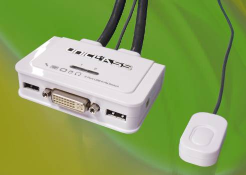 UNICLASS 2-Port DVI / USB 2.0 / Audio KVM-Switch mit Hotkey-, Software- oder/und Remote-Umschaltung