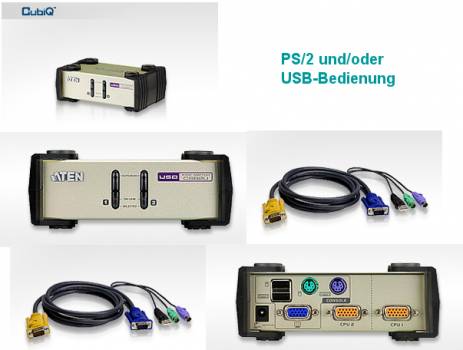 Aten CS82U 2-Port PS/2-USB + VGA KVM-Switch inkl. 2 x 1,2m Combo-Kabel