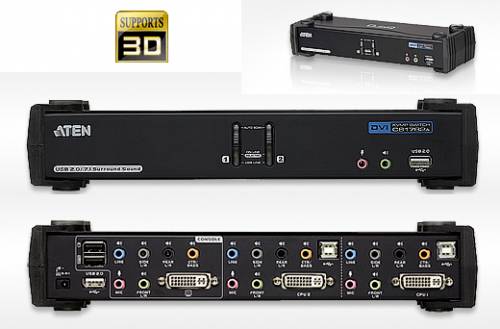 Aten 2-Port USB DVI Audio Dual-Link KVM-Switch CS1782A mit 3D-Display-Support, incl. Kabel