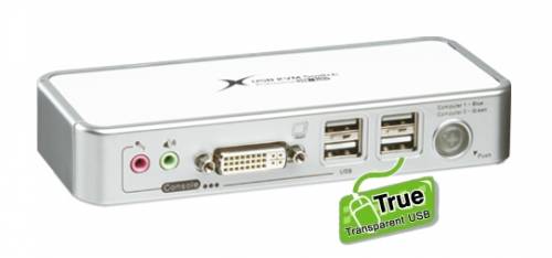 2-Port USB/DVI/Audio KVM-Switch mit True Transparent USB-Emulation und Monitor-Daten-Spiegelung inkl. 2 x 1,2m PC-Kabel