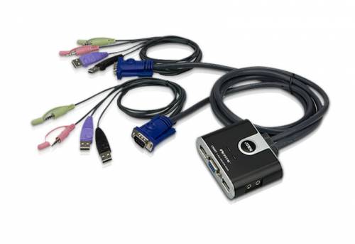 Aten CS62T 2-Port Petite USB + Audio + VGA + Dateitransfer KVM-Switch inkl. Kabel