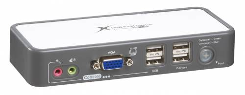 2-Port True-USB/USB2.0/VGA/Audio KVM-Switch mit True Transparent USB-Emulation und Monitor-Daten-Spiegelung inkl. 2 x 1,2m PC-Kabel