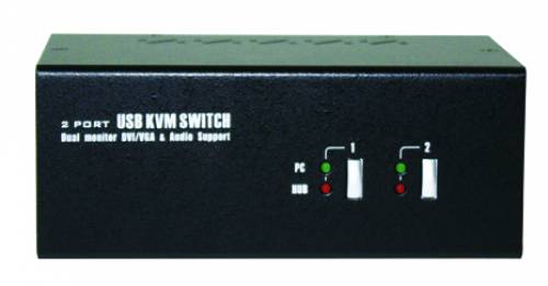 2-Port Dual Monitor DVI/VGA USB KVM-Switch mit Audio & Mik. inkl. Kabel