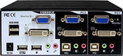 2-Port Dual Monitor DVI/VGA USB KVM-Switch mit Audio & Mik. inkl. Kabel