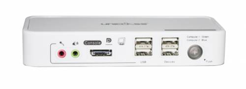 2-Port USB/DP/Audio KVM-Switch mit True Transparent USB-Emulation und Monitor-Daten-Spiegelung inkl. 2 x 1,2m PC-Kabel