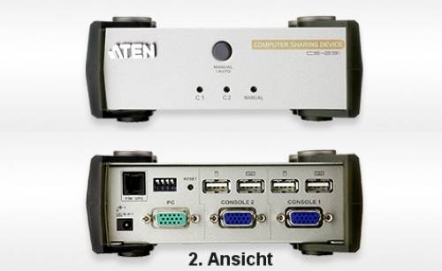ATEN 2-User an 1 PC Sharing Switch (USB/VGA) inkl. 1,2 m USB/VGA PC-Anschlusskabel