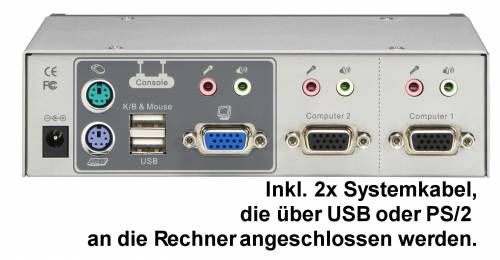 UNICLASS 2-fach USB/PS2 VGA/Audio KVM-Switch inkl. Kabel