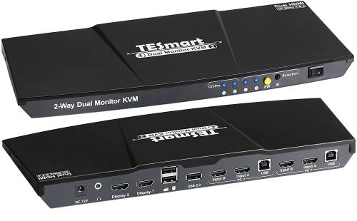 Dual Monitor 4K HDMI KVM-Switch 60Hz 4:4:4 incl. IR-Control and Cable, TESmart HKS0402A1U
