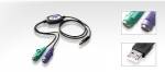 Aktives Konverter-Kabel von USB-Stecker (PC oder KVM-Switch) auf 2 x PS/2-Buchse