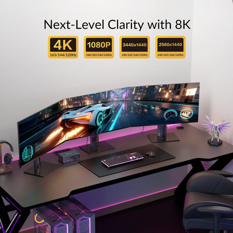2-Port 8K60Hz 3-Monitor 2xDP + 1xHDMI KVM-Switch with USB 3.0 and LAN, incl. PC-Cable, AV Access iDock-D23i 2-Port 8K60Hz 3-Monitor 2xDP + 1xHDMI KVM-Switch with USB 3.0 and LAN, incl. PC-Cable, AV Access iDock-D23i