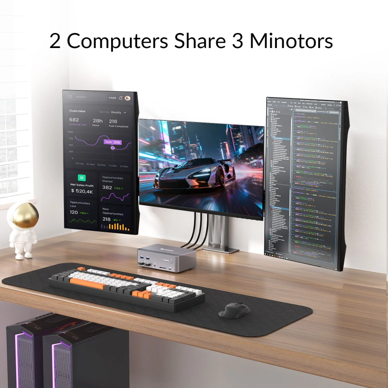 2-Port 8K60Hz 3-Monitor 2xDP + 1xHDMI KVM-Switch with USB 3.0 and LAN, incl. PC-Cable, AV Access iDock-D23i 2-Port 8K60Hz 3-Monitor 2xDP + 1xHDMI KVM-Switch with USB 3.0 and LAN, incl. PC-Cable, AV Access iDock-D23i