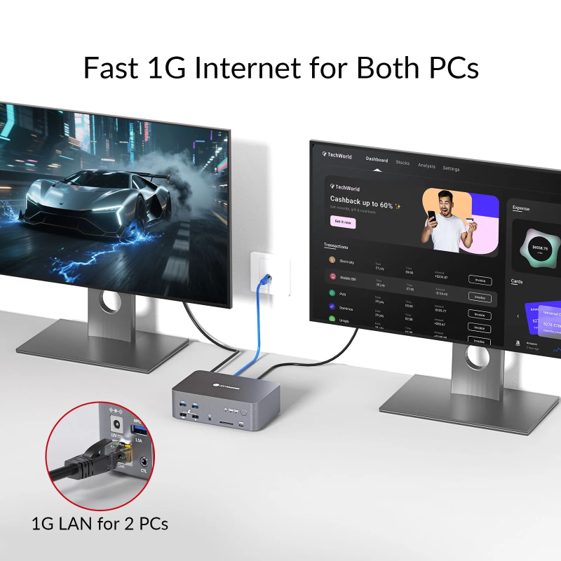 2-Port 8K60Hz 3-Monitor 2xDP + 1xHDMI KVM-Switch with USB 3.0 and LAN, incl. PC-Cable, AV Access iDock-D23i 2-Port 8K60Hz 3-Monitor 2xDP + 1xHDMI KVM-Switch with USB 3.0 and LAN, incl. PC-Cable, AV Access iDock-D23i
