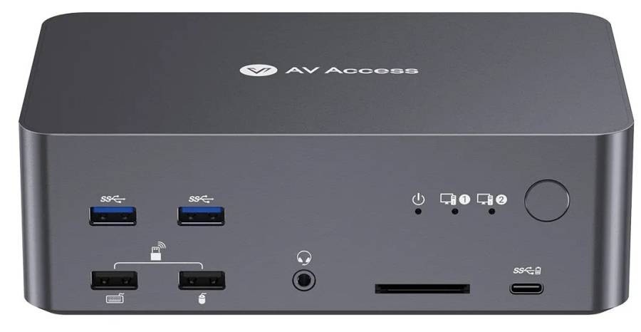 2-Port 8K60Hz 3-Monitor 2xDP + 1xHDMI KVM-Switch with USB 3.0 and LAN, incl. PC-Cable, AV Access iDock-D23i 2-Port 8K60Hz 3-Monitor 2xDP + 1xHDMI KVM-Switch with USB 3.0 and LAN, incl. PC-Cable, AV Access iDock-D23i