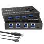 Preview: USB 3.0 Switch für 4 PCs, 4 in Typ-B an 4 out USB-A Umschalter inkl. 4x Kabel und Remote-Schalter, KCEVE KC-KM434B