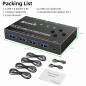 Preview: USB 3.0 Switch für 4 PCs, 4 in Typ-B an 4 out USB-A Umschalter inkl. 4x Kabel und Remote-Schalter, KCEVE KC-KM434B