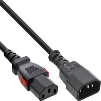 Verrigelbare 0,5m IEC-Kaltgeräteverlängerung, C13 auf C14, schwarz