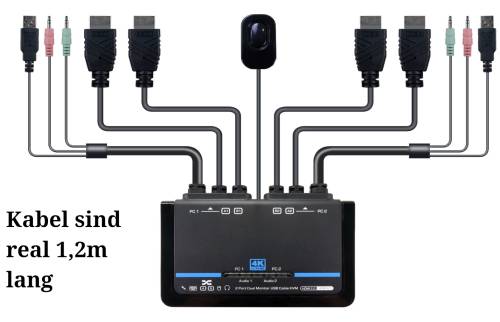 Matrix 2-Monitor KVM-Switch 4K HDMI + USB 2.0 + Audio with 1.2m PC-Cable, UNICLASS Ai-TA2i