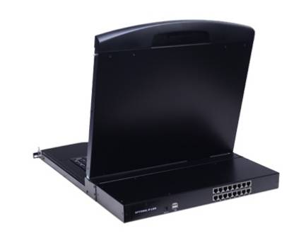 16-Port CAT-KVM LCD-Konsole mit 18,5" Widescreen LED-LCD, incl.16x CPU-Module, LANBE AS-9116TLS