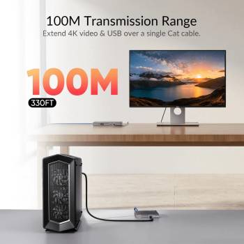 Preview: Dual-4K60Hz HDMI+USB KVM-Extender mit nur USB plus DisplayLink-Treiber am PC