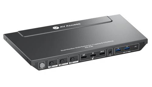 2 PC and a Laptop Hybrid KVM-Switch-Docking-Station 1x USB-C mit LAN+100W-PD + 2x Dual-HDMI in with USB 3.0 Hub, AV Access KD-E30