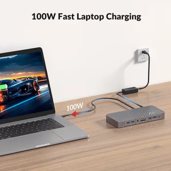 USB-C Notebook + Ai/Gamer-PC 8K60 4K120Hz Dual-Monitor Docking-Station KVM-Switch with 1x DP and 1x HDMI, iDock-B10
