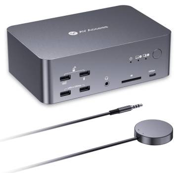 Preview: 3-Monitor Hybrid KVM-Switch 1-PC (8K60Hz 4K165Hz -- 2x DP 1x HDMI) und 1x Notebook USB-C, AV Access iDock-B23