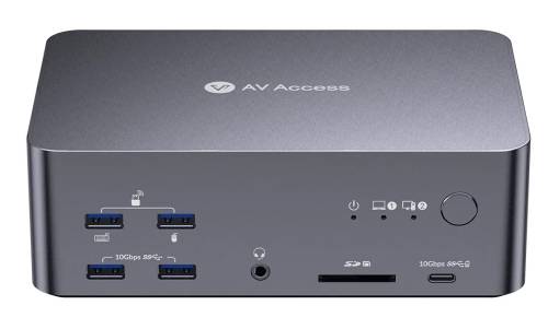 3-Monitor Hybrid KVM-Switch 1-PC (8K60Hz 4K165Hz -- 2x DP 1x HDMI) und 1x Notebook USB-C, AV Access iDock-B23