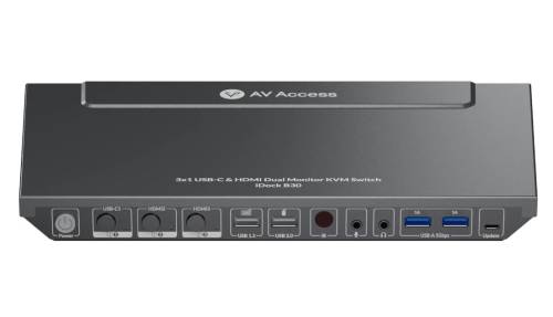 1x Laptop mit USB-C plus 2x PC mit Dual-HDMI - 3-Port Dual-Monitor 2x 4K HDMI KVM-Switch mit USB 3.0 Hub, AV Access iDock B30