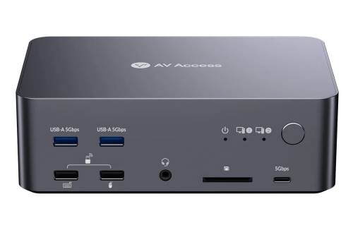 2-Port 8K 60Hz 3-Monitor DisplayPort KVM-Switch with USB 3.0, incl. 1.5m PC-Cable, AV Access iDock-D23
