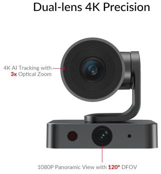 4K Dual-Lens PTZ Conference Camera with 3x Optical Zoom, 120° Panoramic View, Individuals Gallery & AI Tracking, BizEye P30