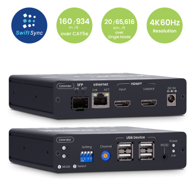 4K60Hz-UHD HDMI 2.0 USB 2.0 Audio RS232 IR -- KVM-Extender Set bis 100m (60km), SC&T HKM01-4K6G