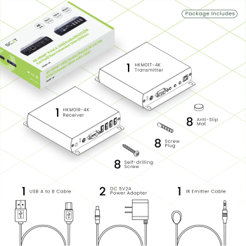 4K + 1080p HDMI + USB 2.0 + Audio + RS232 + IR HDMI KVM-Extender Set, SC&T HKM01-4K