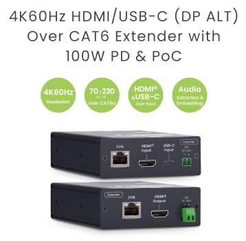 HDMI oder USB-C (DP Alt) Auto-Switch-Input 4K60Hz Extender mit 100W PD & PoC, SC&T HUE01-4K6G