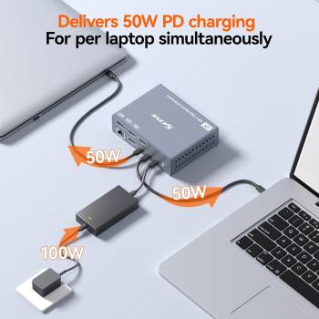 2x Notebook/MacBook an 3 Monitore und USB schaltbare TB4 Docking-Station LAN/2x50W-PD, KCEVE KC-KVM203DS