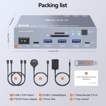 2x Notebook/MacBook an 3 Monitore und USB schaltbare TB4 Docking-Station LAN/2x50W-PD, KCEVE KC-KVM203DS