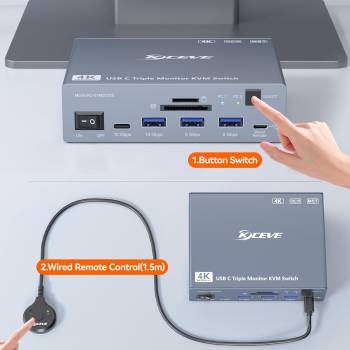 2x Notebook/MacBook an 3 Monitore und USB schaltbare TB4 Docking-Station LAN/2x50W-PD, KCEVE KC-KVM203DS