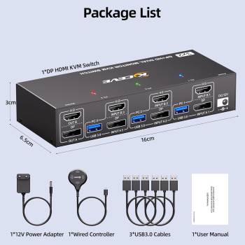 3-PC, 2-Monitor (1x HDMI 1x DP) 8K60Hz 4K144Hz KVM-Switch with 4-Port USB 3.0, KC-KVM302DH