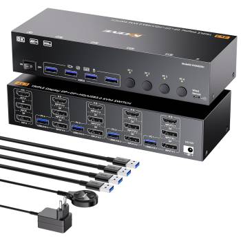 4-PC, Dreifach-Monitor (1x HDMI 2x DP) 4K bis 144Hz KVM-Switch mit 4-Port USB 3.0, KC-KVM403DH