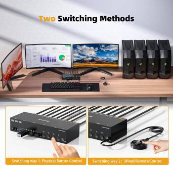 4-PC, Triple-Monitor (1x HDMI 2x DP) 4K up to 144Hz KVM-Switch with 4-Port USB 3.0, KC-KVM403DH