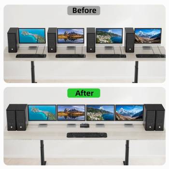 USB 3.0 Switch für 4 PCs, 4 in Typ-B an 4 out USB-A Umschalter inkl. 4x Kabel und Remote-Schalter, KCEVE KC-KM434B