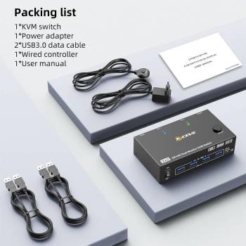 2-Port Dual-Monitor 8K60Hz HDMI+DP USB3.0 KVM-Switch mit Kabelfernbedienung und USB-Kabel, KCEVE KC-KVM8202DH