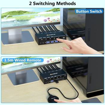 4-Port 8K60Hz 4K120Hz HDMI 2.1 USB3.0 Audio KVM-Switch with Cable Remote Control, KC-KVM8401BA
