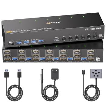6-PC, Dreifach-Monitor (1x HDMI 2x DP) 4K bis 144Hz KVM-Switch mit 4-Port USB 3.0, KC-KVM963