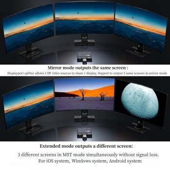 1-in-3-out DisplayPort DP 1.4 MST-Splitter-Vervielfacher 8K@30Hz 4K@144Hz, KCEVE KC-MSTD13