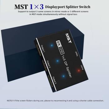 1-in-3-out DisplayPort DP 1.4 MST-Splitter-Vervielfacher 8K@30Hz 4K@144Hz, KCEVE KC-MSTD13