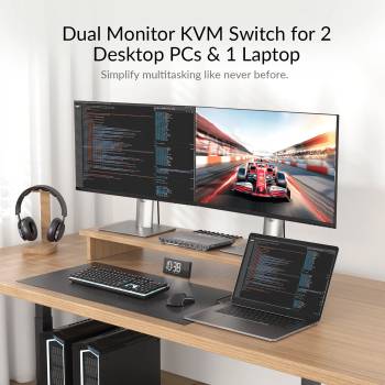 Preview: 2 PC und ein Notebook Hybrid KVM-Switch-Docking-Station 1x USB-C mit LAN+100W-Ladung + 2-PC Dual-HDMI in mit USB 3.0 Hub, AV Access KD-E30
