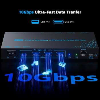 2 Laptops an 3 Monitore USB-C MST-10GB KVM-Switch (2x 4K60Hz + 1x 1080P60Hz), 100W PD