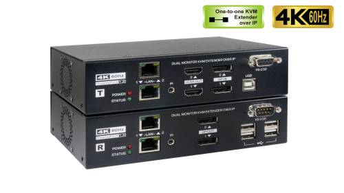 Preview: Dual-Monitor 4K@60Hz DisplayPort 1.2 KVM-Extender bis 100m mit USB 2.0 und lokalem HDMI out, UNICLASS PG-241